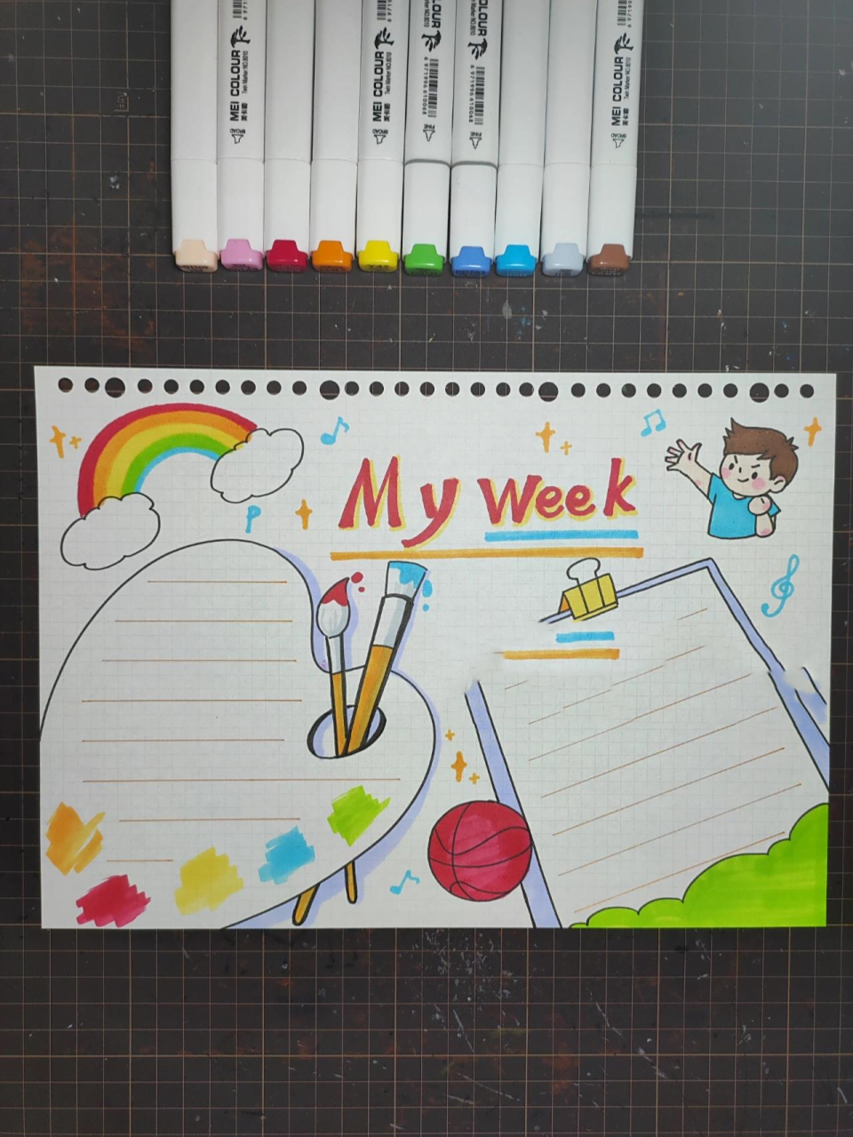 英语手抄报来咯,我的一周 马克笔:美卡勒