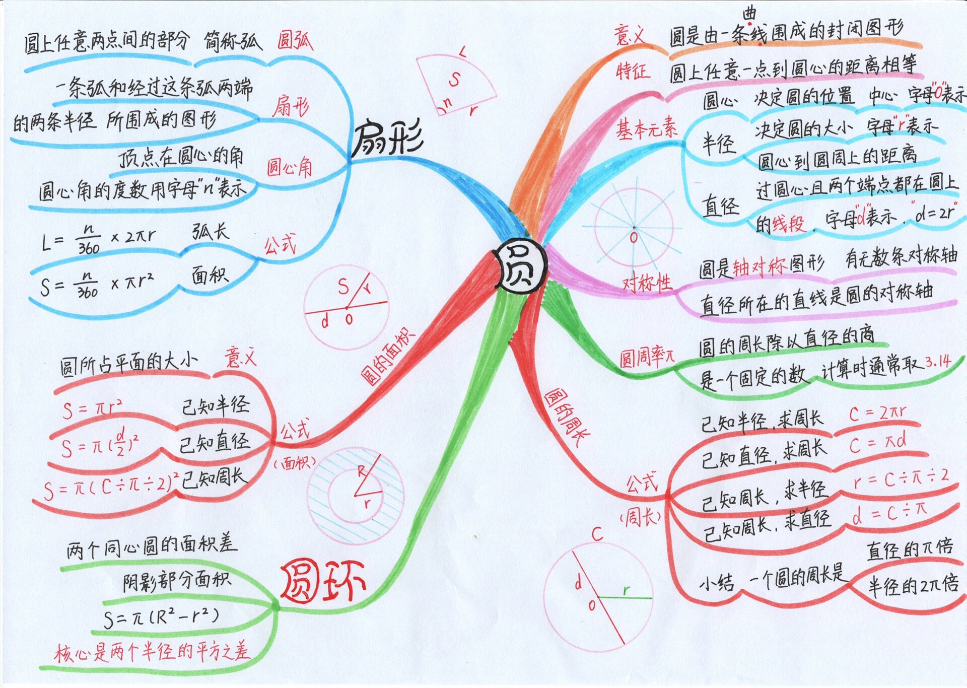 圆的认识思维导图框架图片