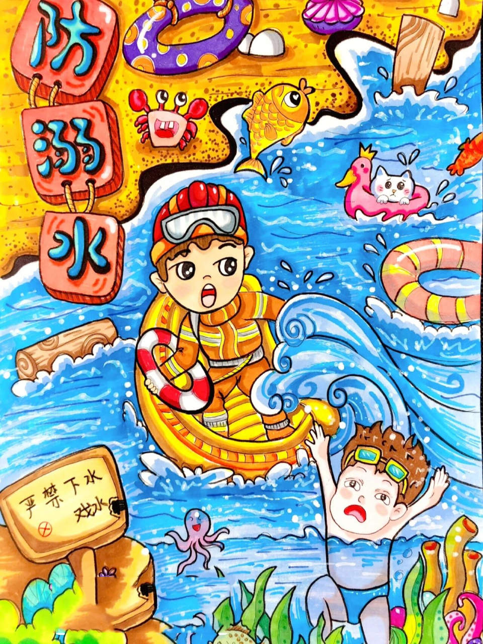 防溺水主题画781509999897 夏日即将到来,99防溺水很