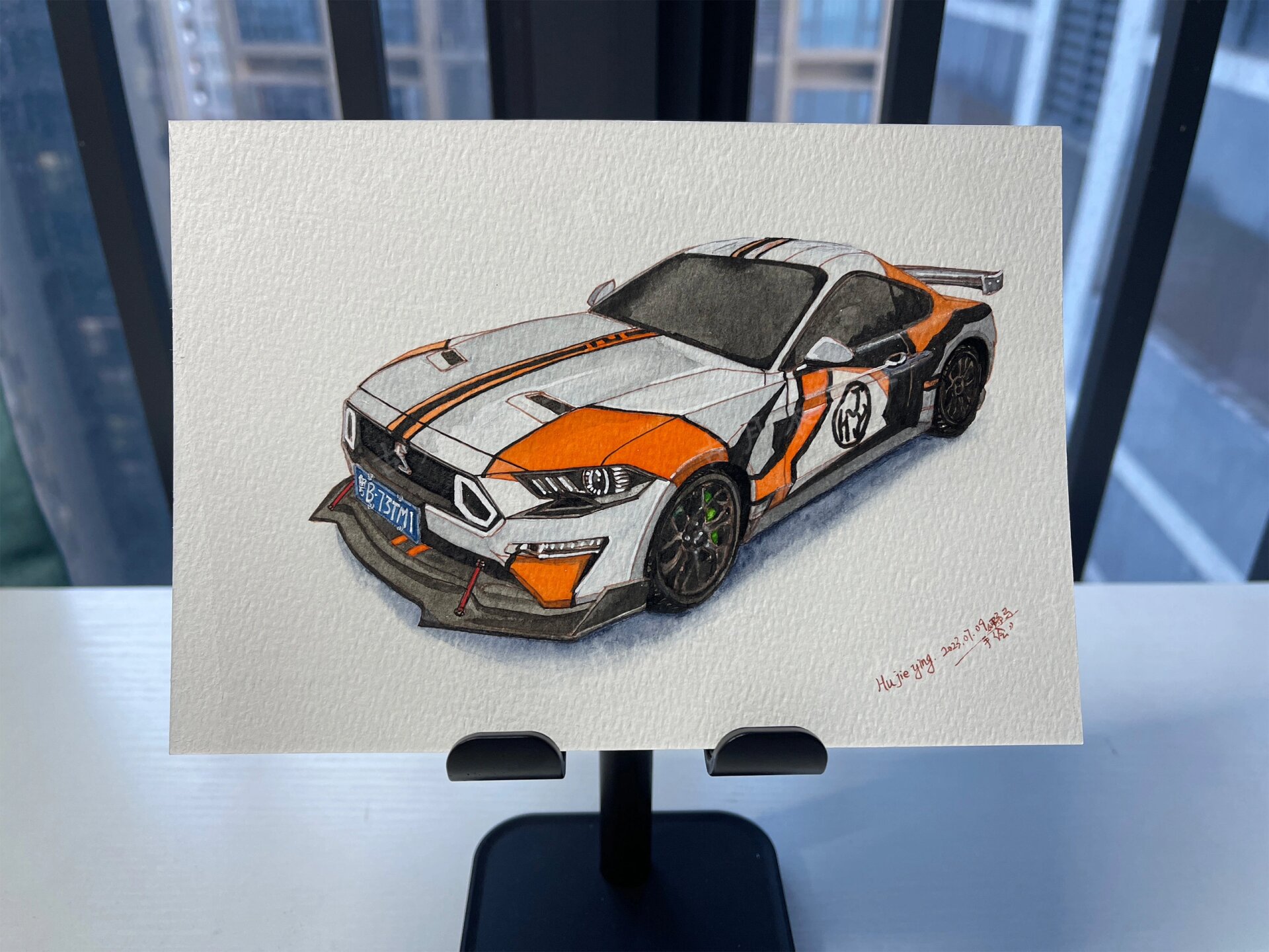 野马mustang手绘水彩插画