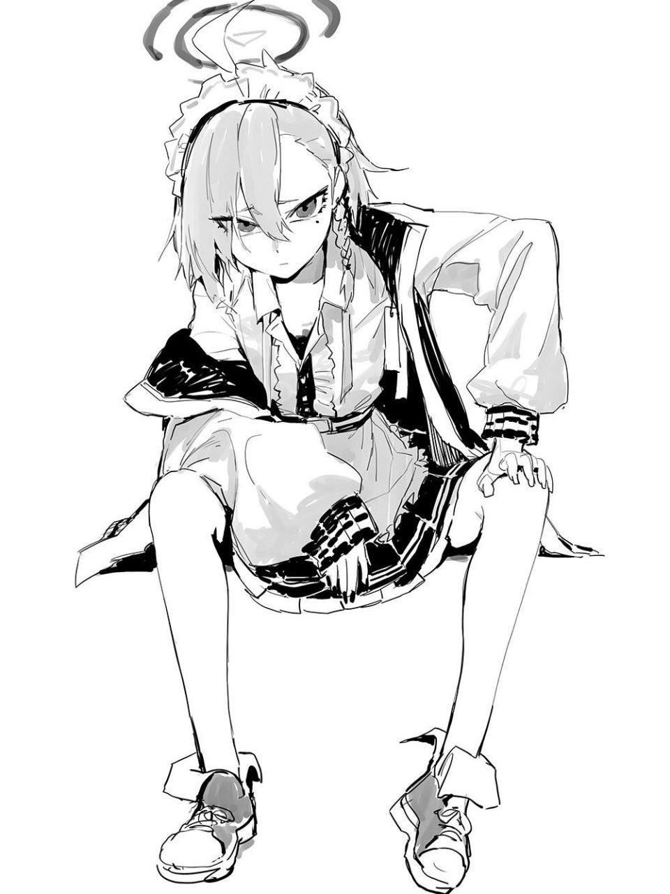 动漫画少女黑白线稿绘画素材,造型好酷!