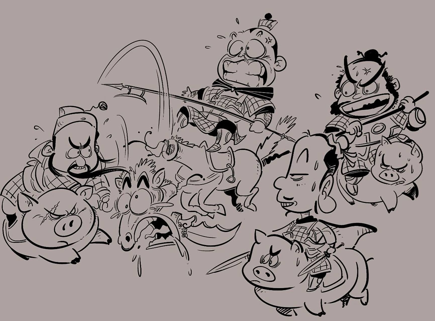 漫画涂鸦:三英战吕布 #小4漫画# #原创漫画