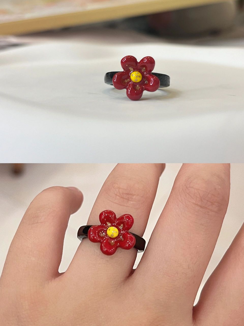 石塑粘土 | 小花戒指附教程  这是我平常做小花的方法,我习惯挤一滴水