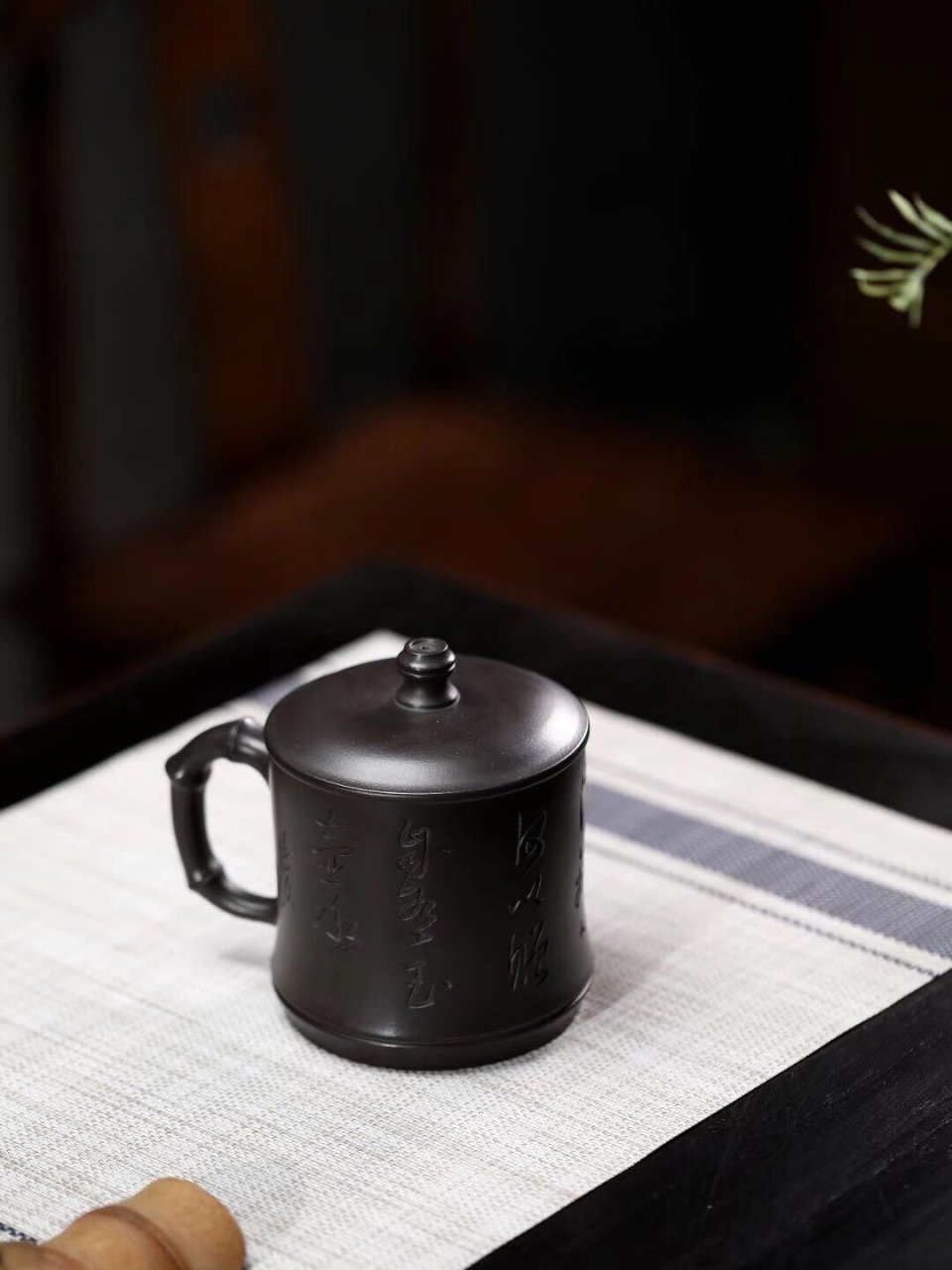 "杯王"陈富才·家藏纯正石黄·竹节盖杯 极品黑美人 「杯王陈富才·石