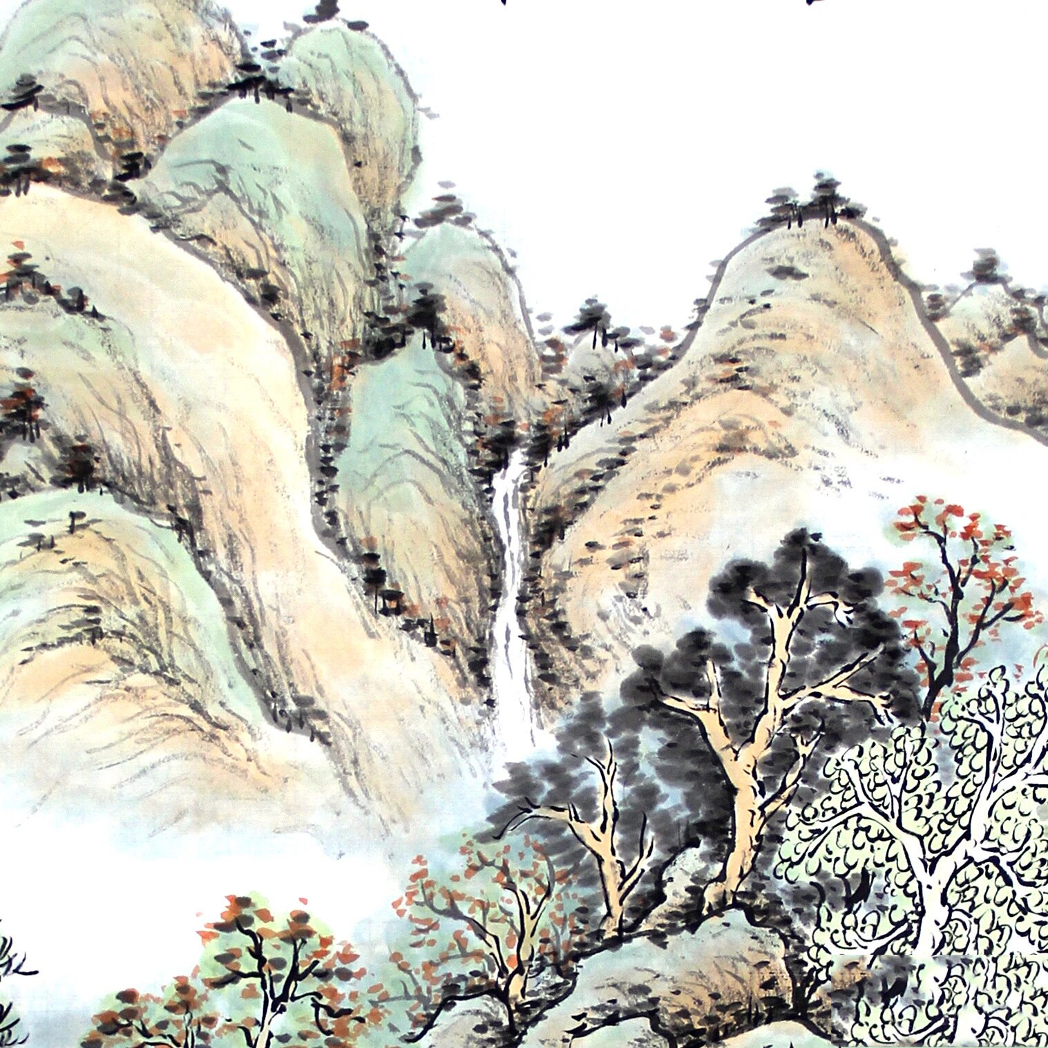 刘雄飞老师四尺三开传统青绿山水国画作品