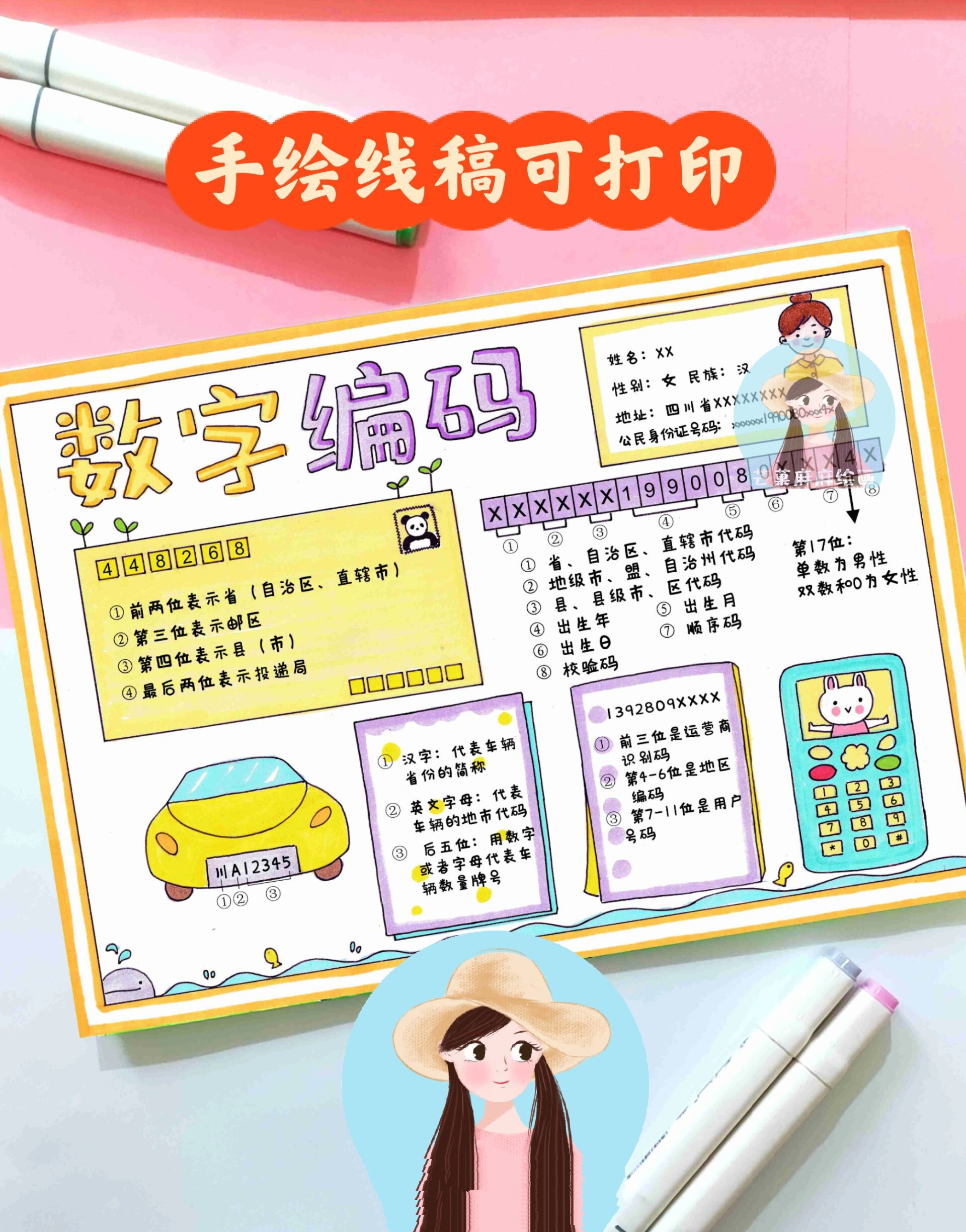 数字编码数学手抄报三年级四年级-112