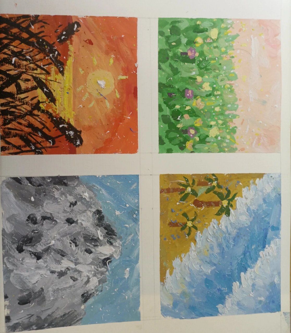 色彩构成春夏秋冬水粉画 色彩构成春夏秋冬水粉画三大构成作业记录 拼