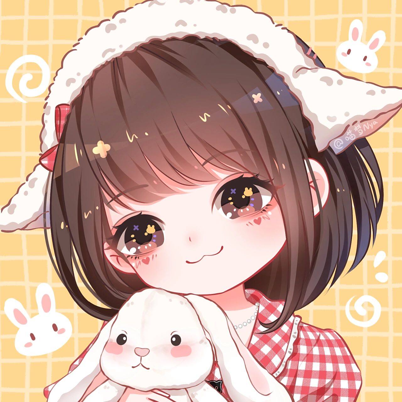 卡通q版可爱女生头像|萌萌的小羊 小羊抱小兔,图2空白背景~ 昨天直播