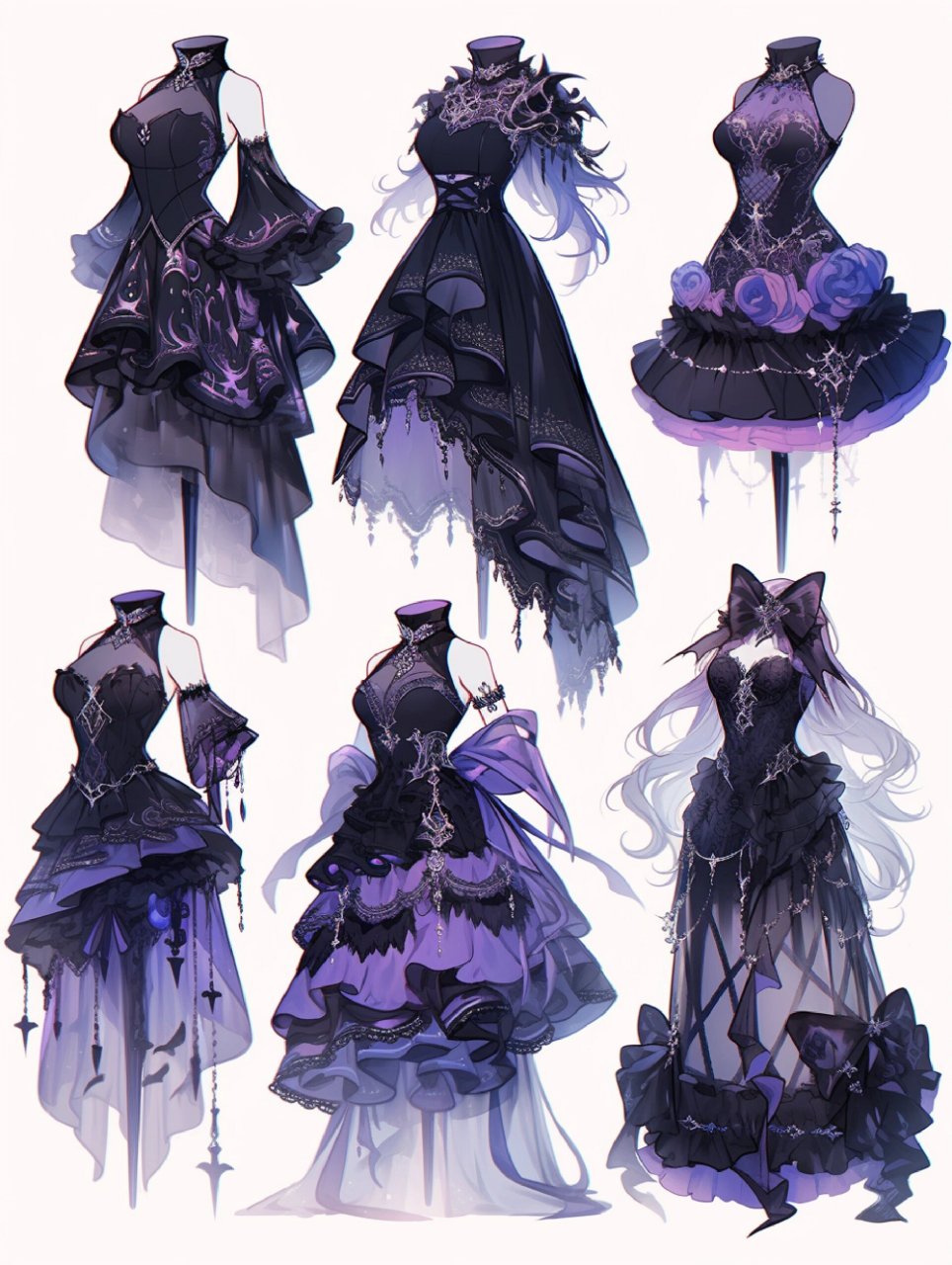 小裙子穿搭素材||服装展示 #画画的日常# #哥特风# #哥特# #服设# #lo