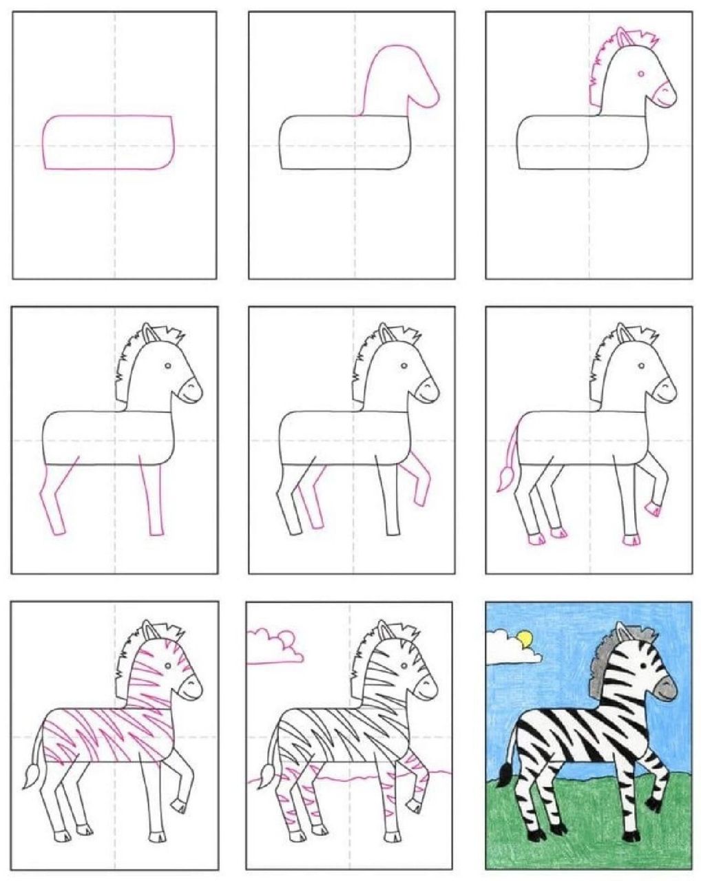 斑马画法儿童画 简单图片