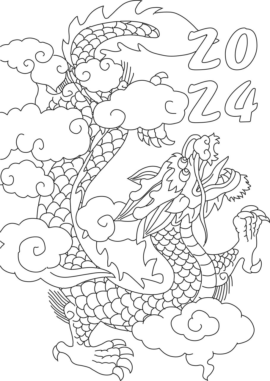 手绘龙94线稿及上色96 9015顺便为大家准备了一些龙年祝福语