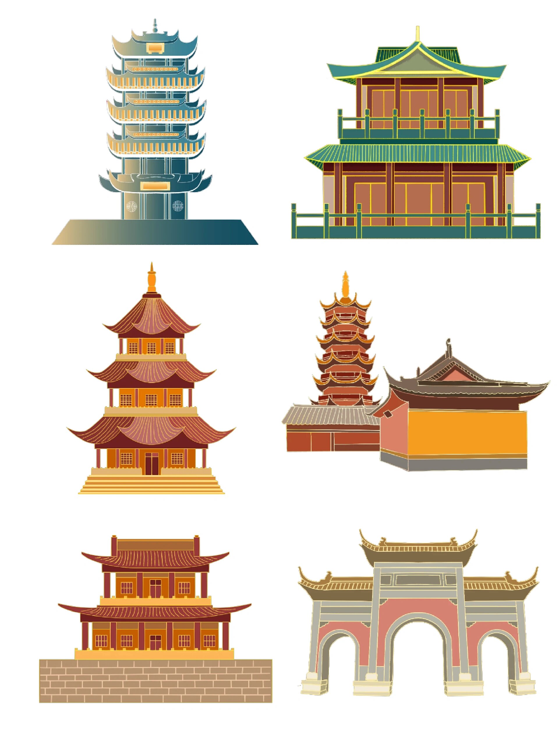 国潮建筑97海报插画|古风元素免抠素材 又到了胡图分享一刻的时间啦