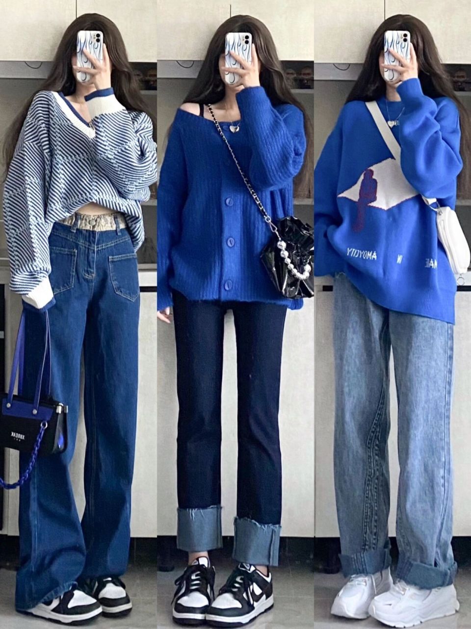 一周穿搭附93|97穿腻黑白灰试试蓝色系穿搭 零零身高160 体重43