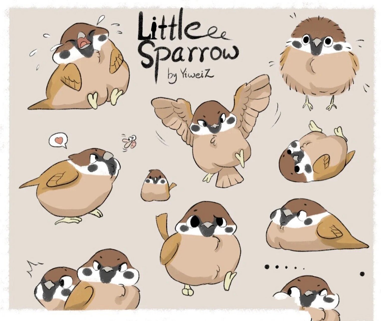 动漫可爱麻雀临摹素材 出处可见水印