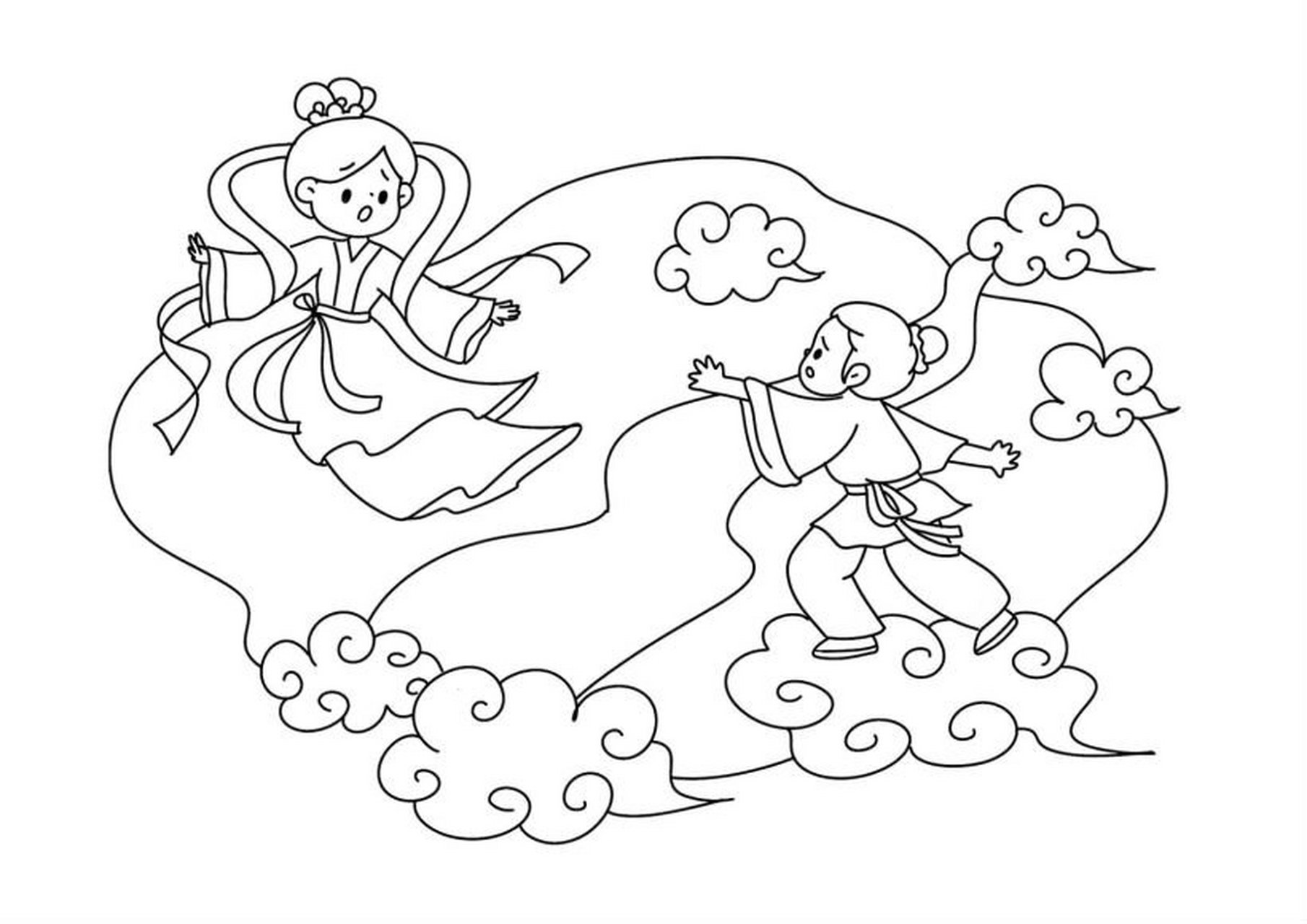 牛郎织女连环画线稿可打印