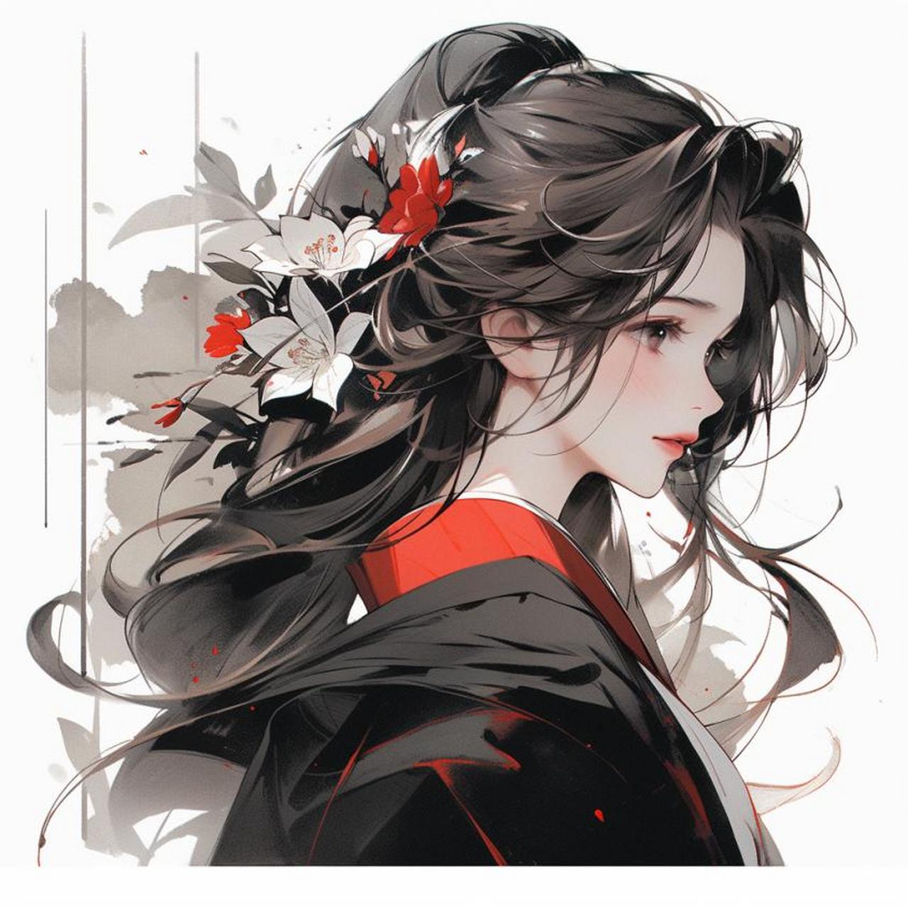 水墨国风女生头像 ai绘画头像女生头像