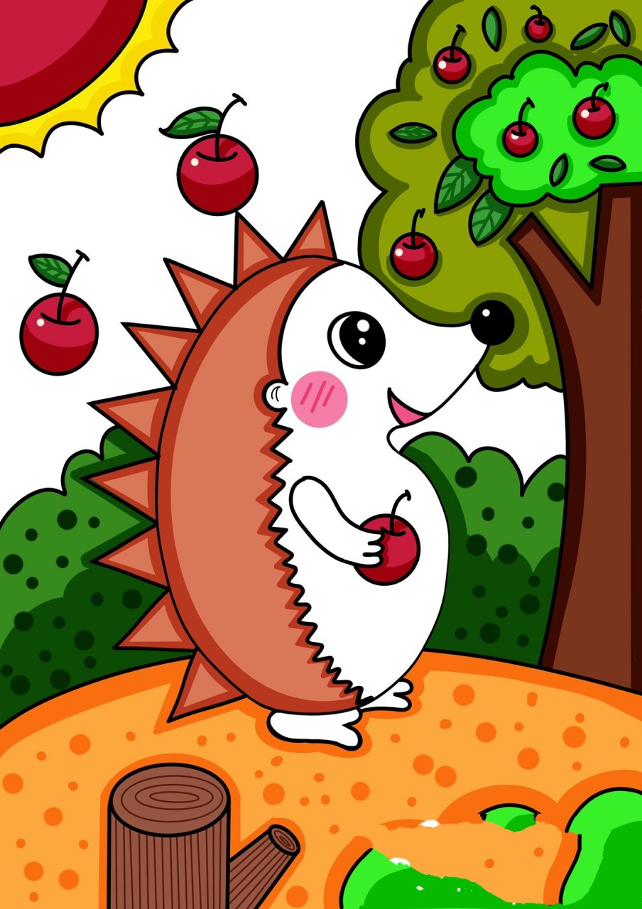 刺猬02儿童画 简单 创意画 简笔画 带线稿哦 适合4～6岁小朋友