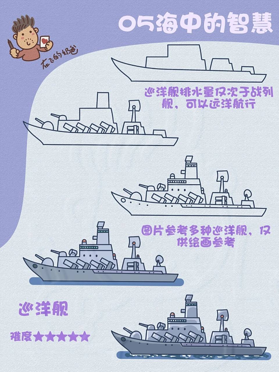 巡洋舰 简笔画 军舰插画分享