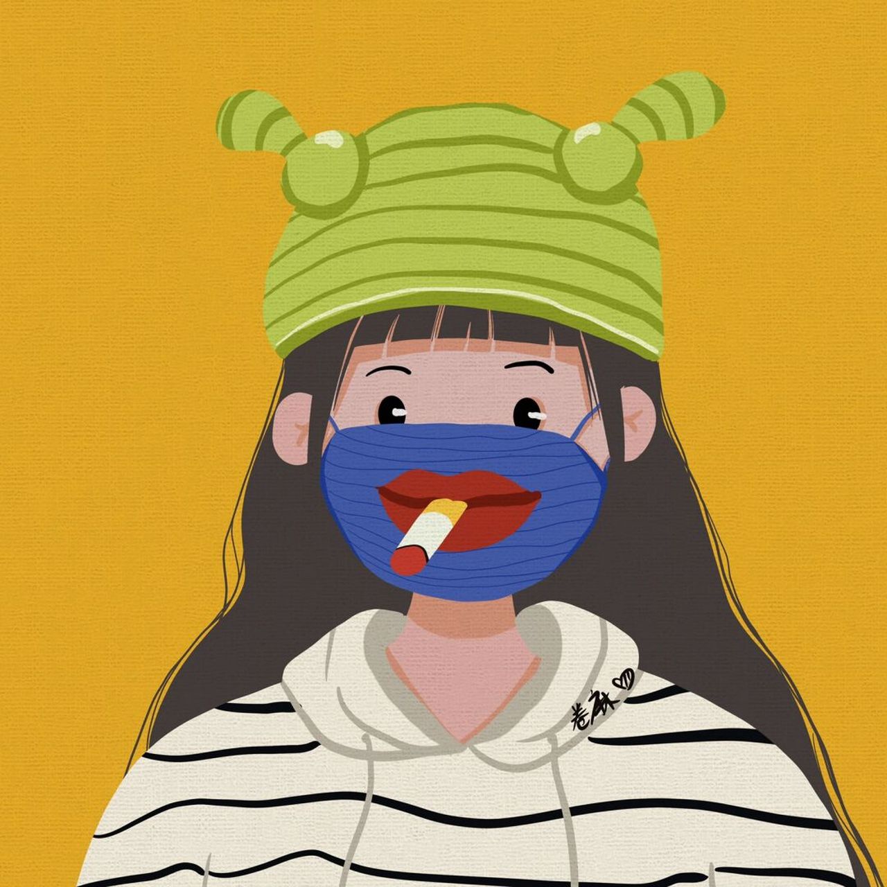 插画 | 头像 | 直播画的痞幼的绿帽子 图片可做个人头像,个人壁纸