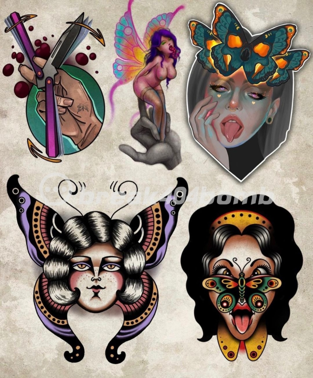 欧美oldschool纹身手稿,蝴蝶小图纹身 小图适合拼接花臂 #杭州纹身