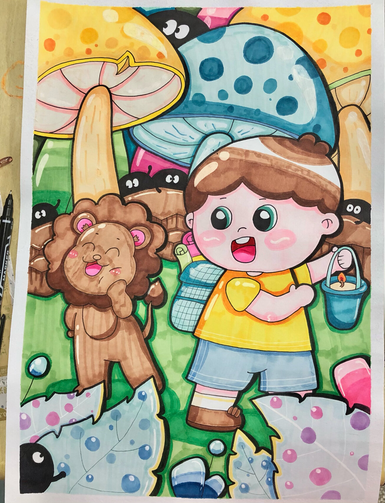 儿童情景画探险我和我的动物朋友