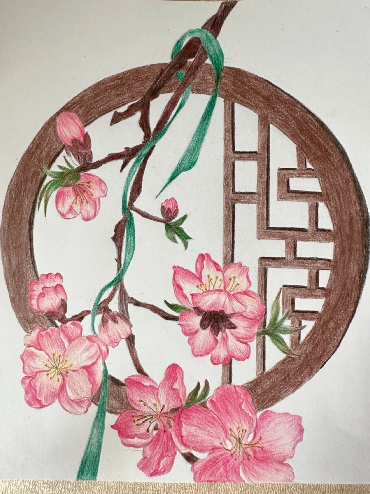 彩铅画～桃花～古风