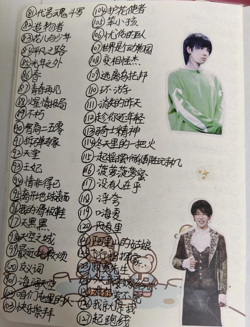 华晨宇的歌单来啦 自己手写,字不好看(无伤大雅),如果有缺的评论区