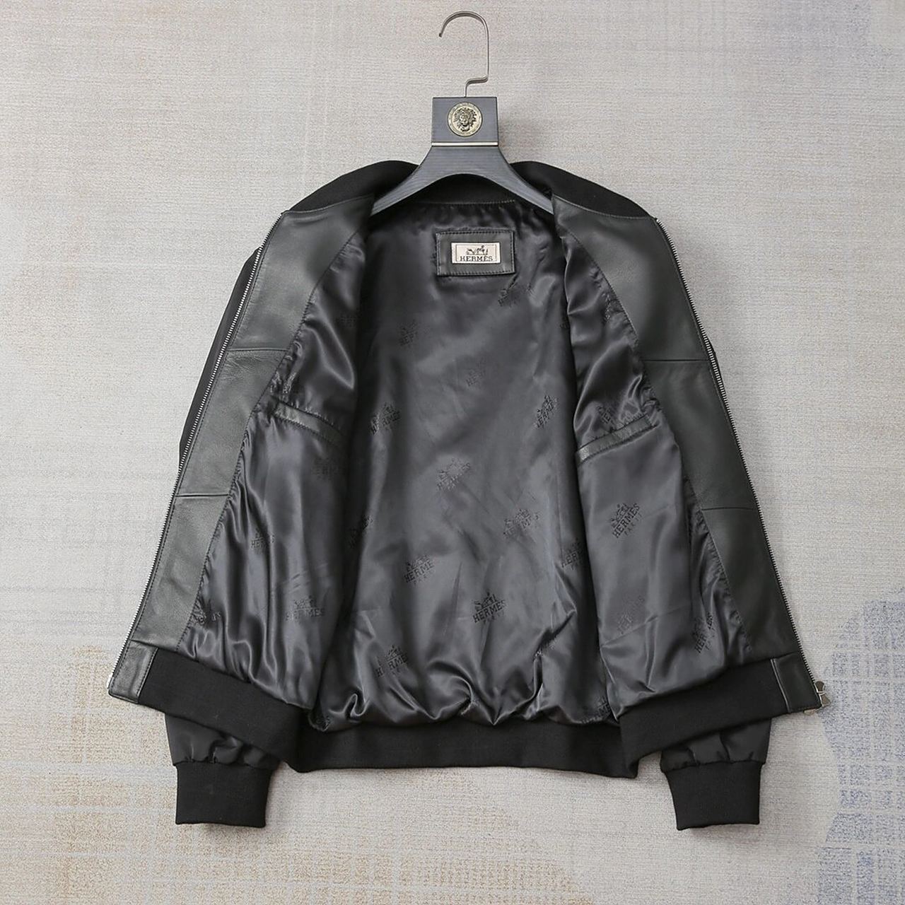 秋冬季新款爱马仕男士黑色耐看夹克皮衣外套