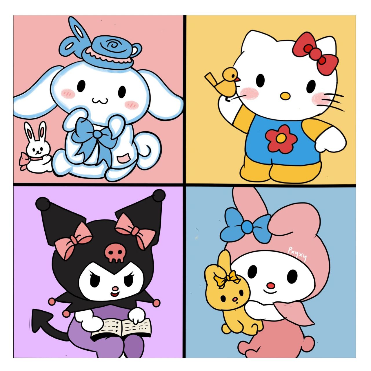 三丽鸥家族四宫格简笔画(附线稿) 适合新手入门临摹～ 库洛米.