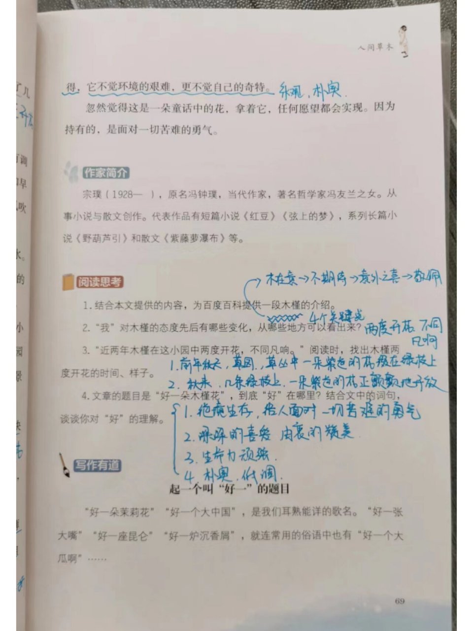 精读笔记ii小学生散文读本《好一朵木槿花》 🔥这是宗璞写的一篇