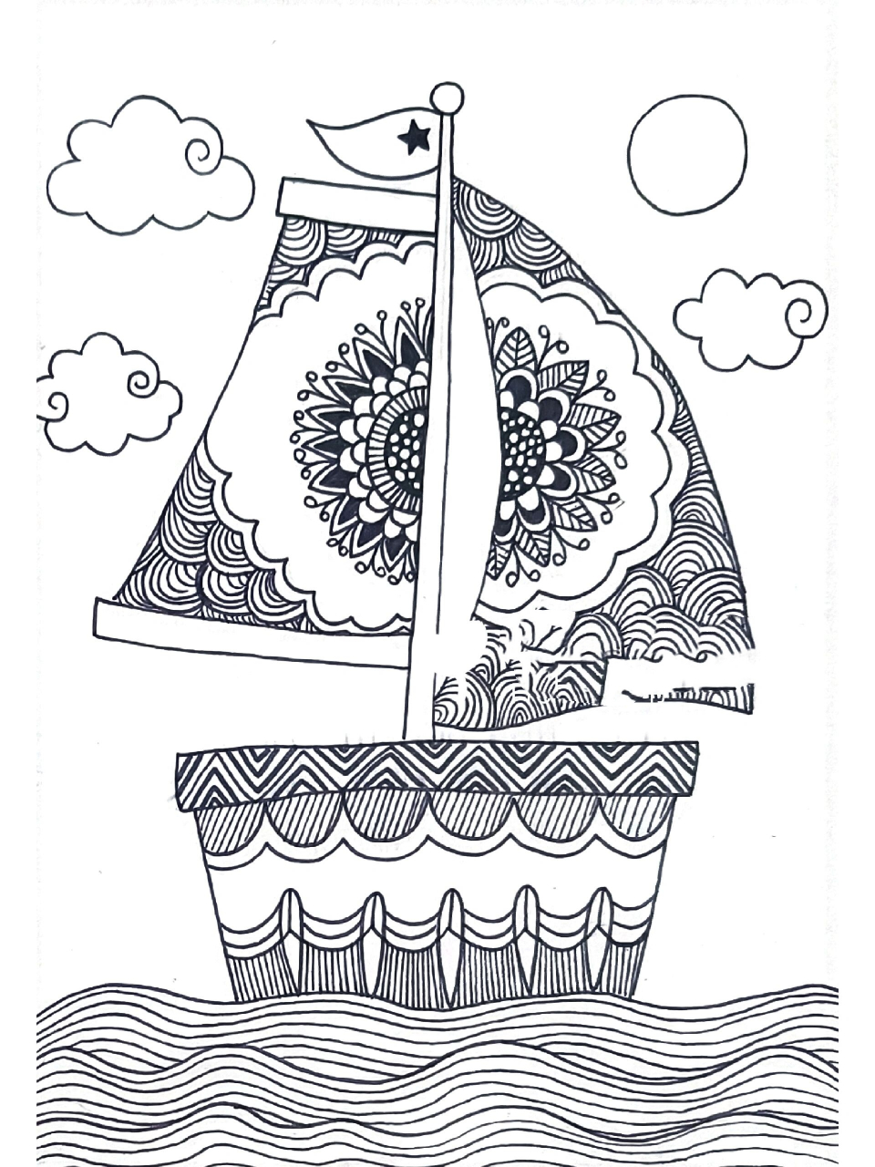 帆船手绘简单图片