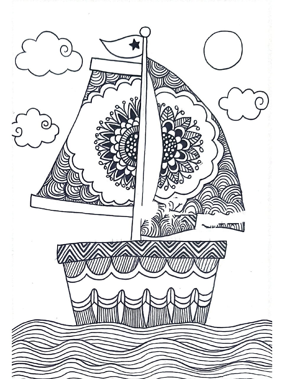 创意线描画96帆船   帆船