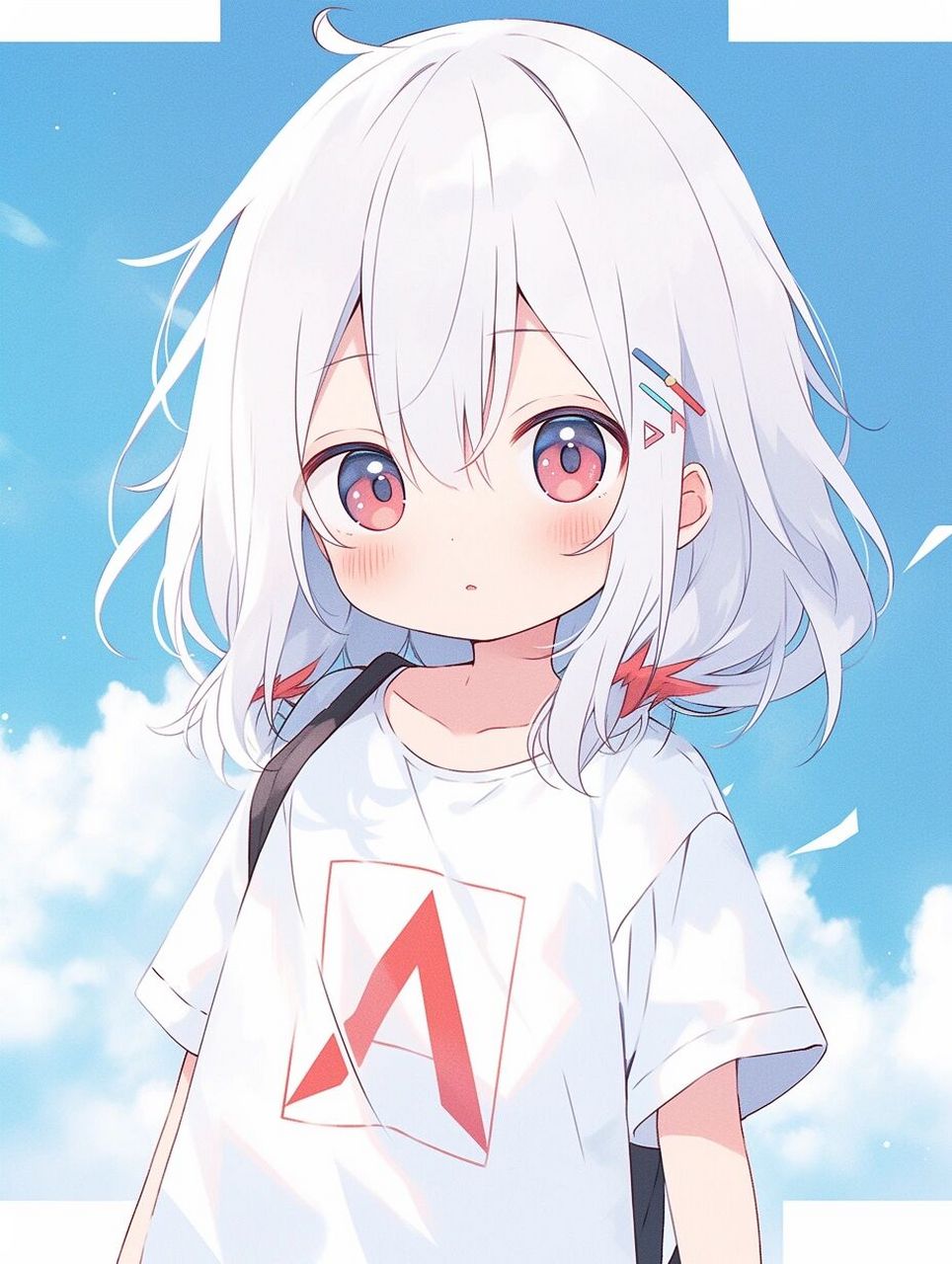 【漫画头像】天空可爱版白发女孩  给生活比个v, 可可爱爱小女孩.