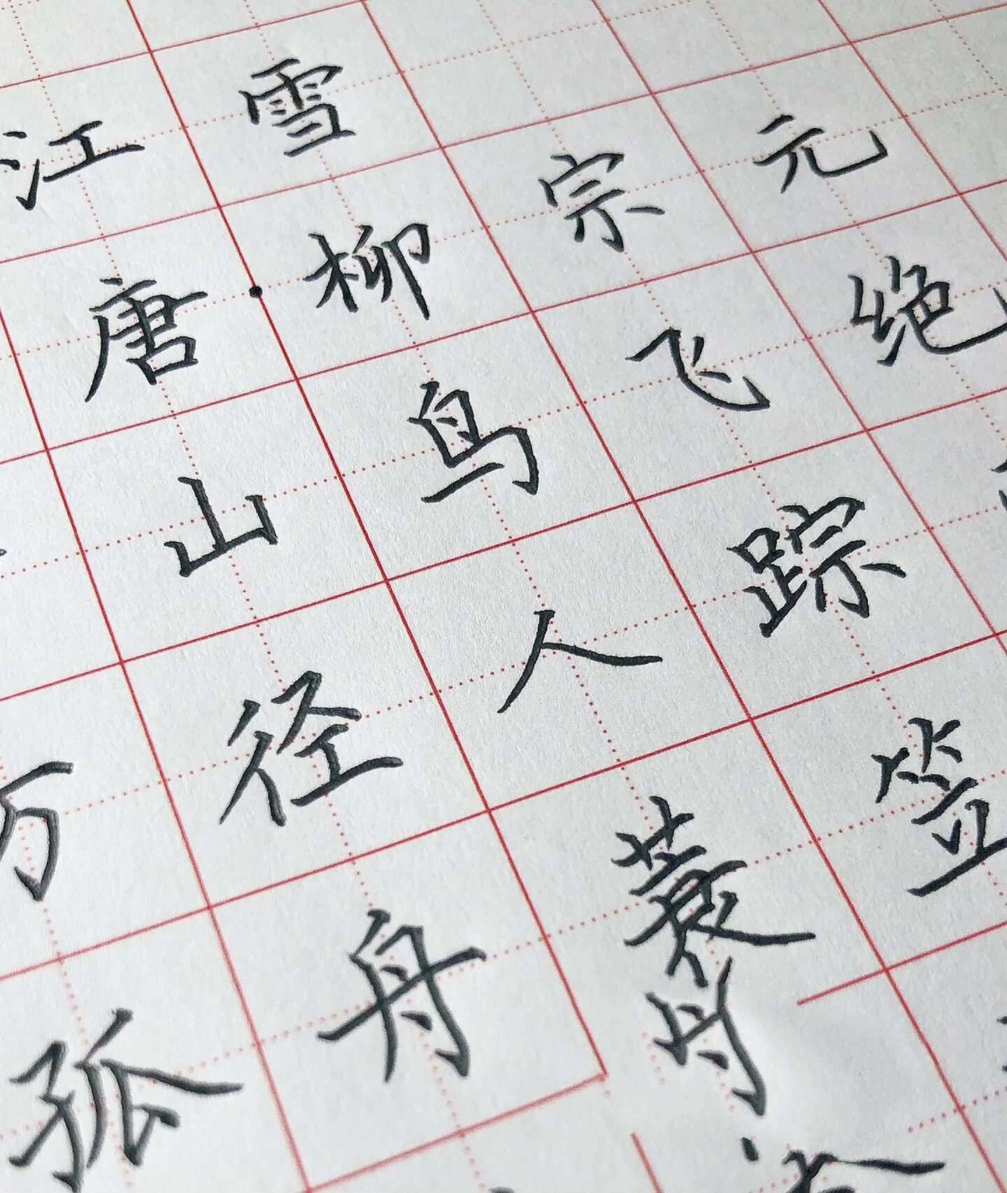 手写硬笔楷书 《江雪》 千山鸟飞绝, 万径人踪灭.