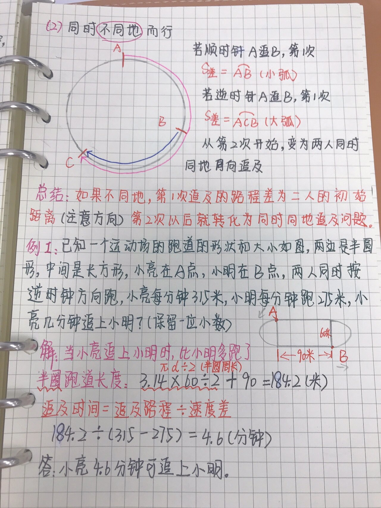 行程问题考点46615:环形跑道(同时不同地同向)