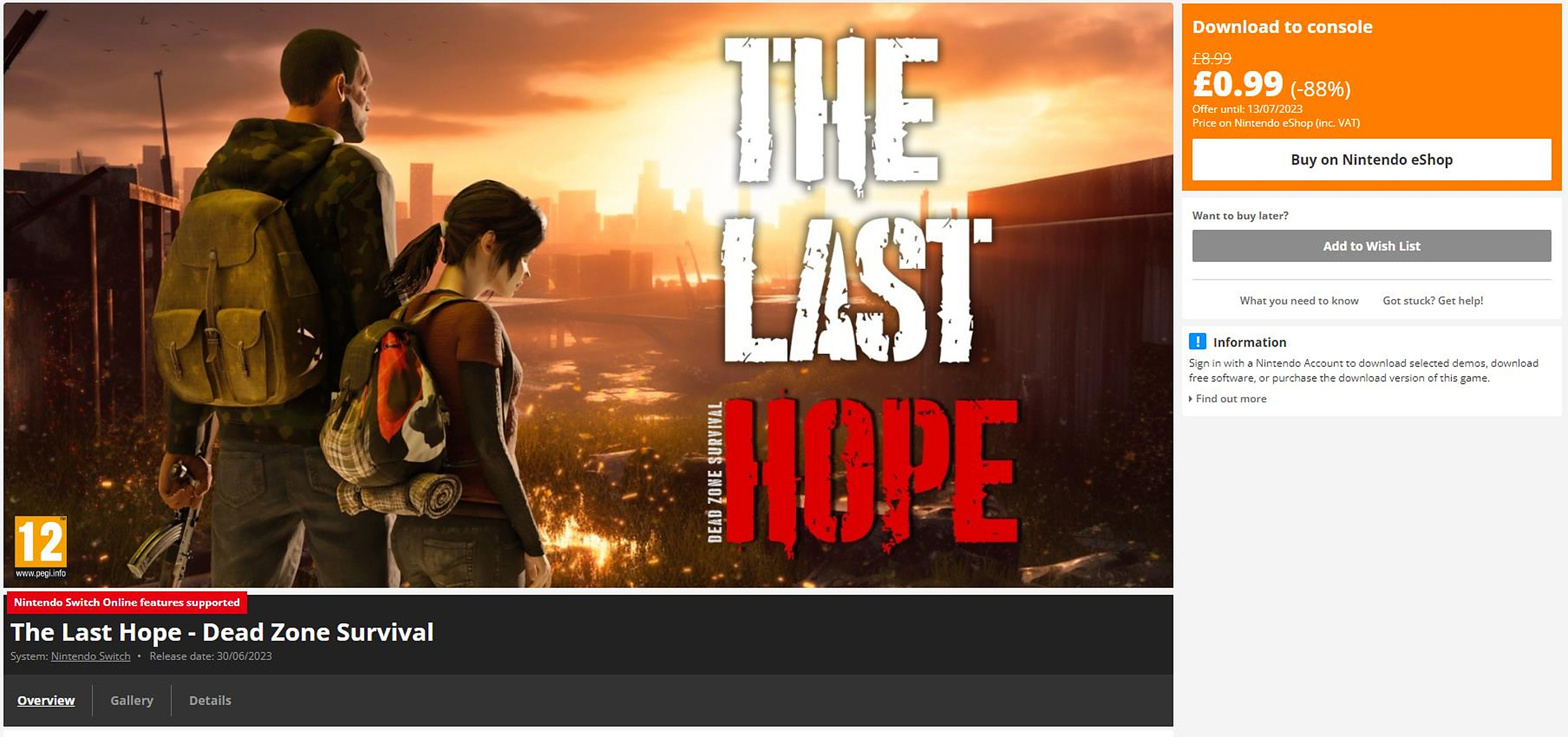 switch eshop欧服出现了一款名叫《最后的希望-死区生存》(the last