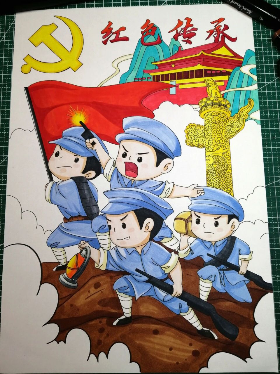 红色传承主题绘画,红色文化主题画 寻找红色记忆,传承红色基因,爱国