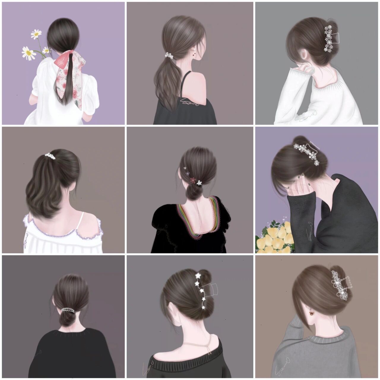 超美女生美背头像