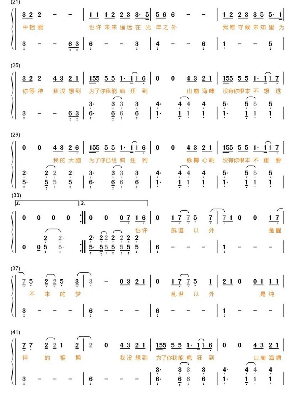 《光年之外》钢琴简谱分享~ 今天是打工人假期最后一天了 明天就要