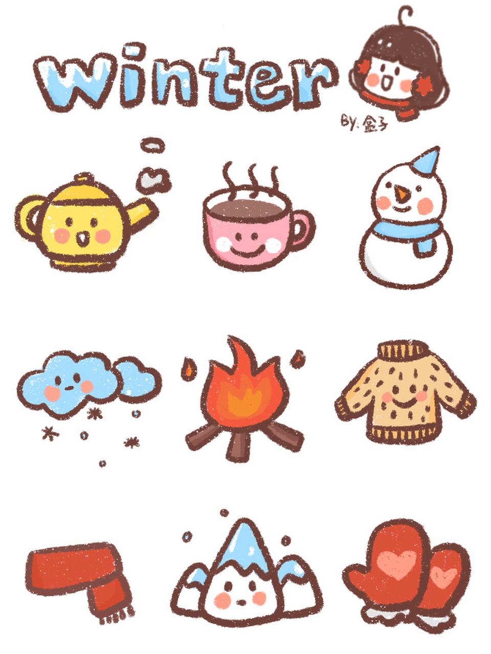 手帐素材|冬天快乐7615超萌简笔画 "你为什么喜欢冬天啊?