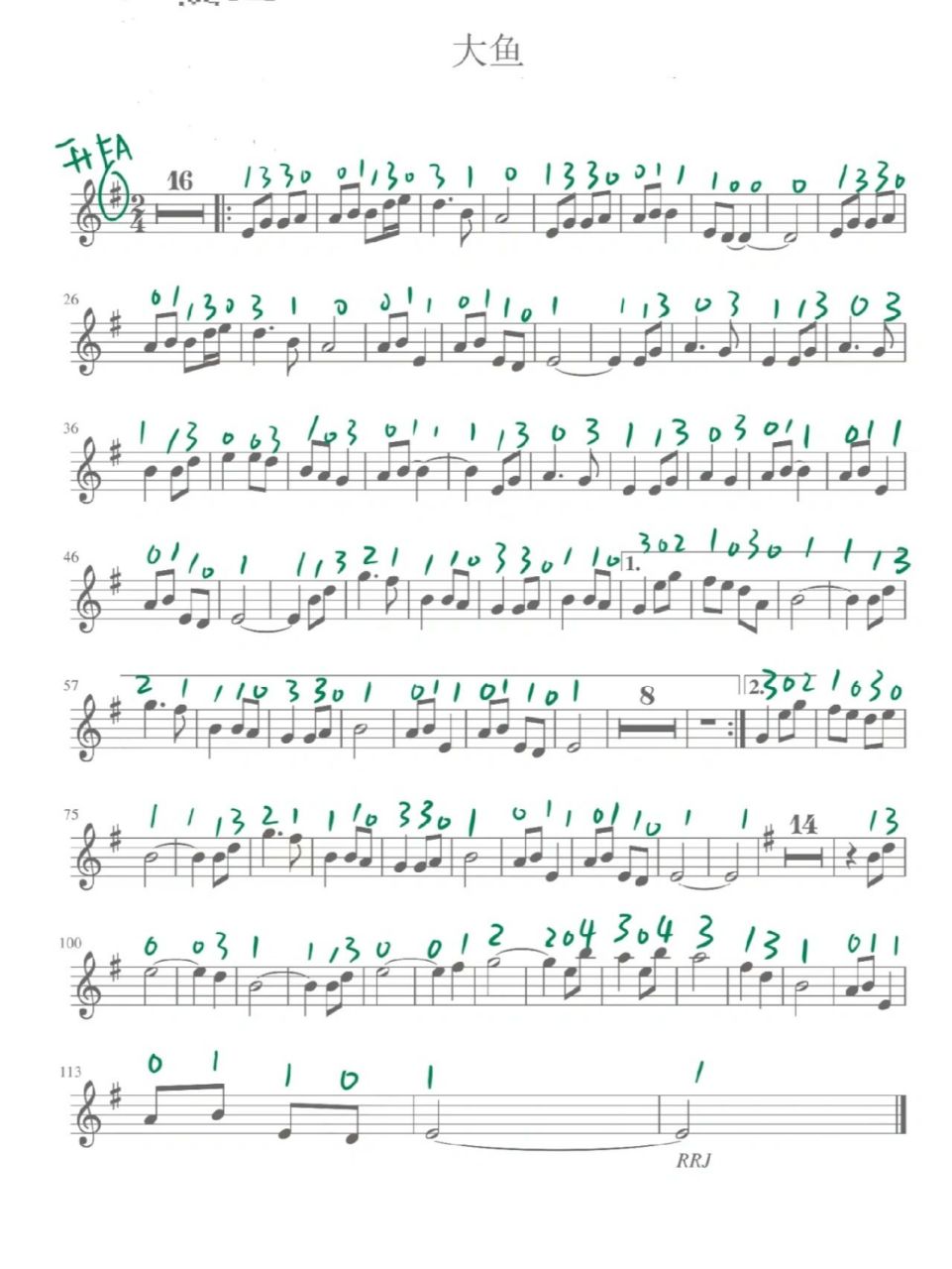 《大鱼》小提琴谱(附指法)   全一把可演奏.
