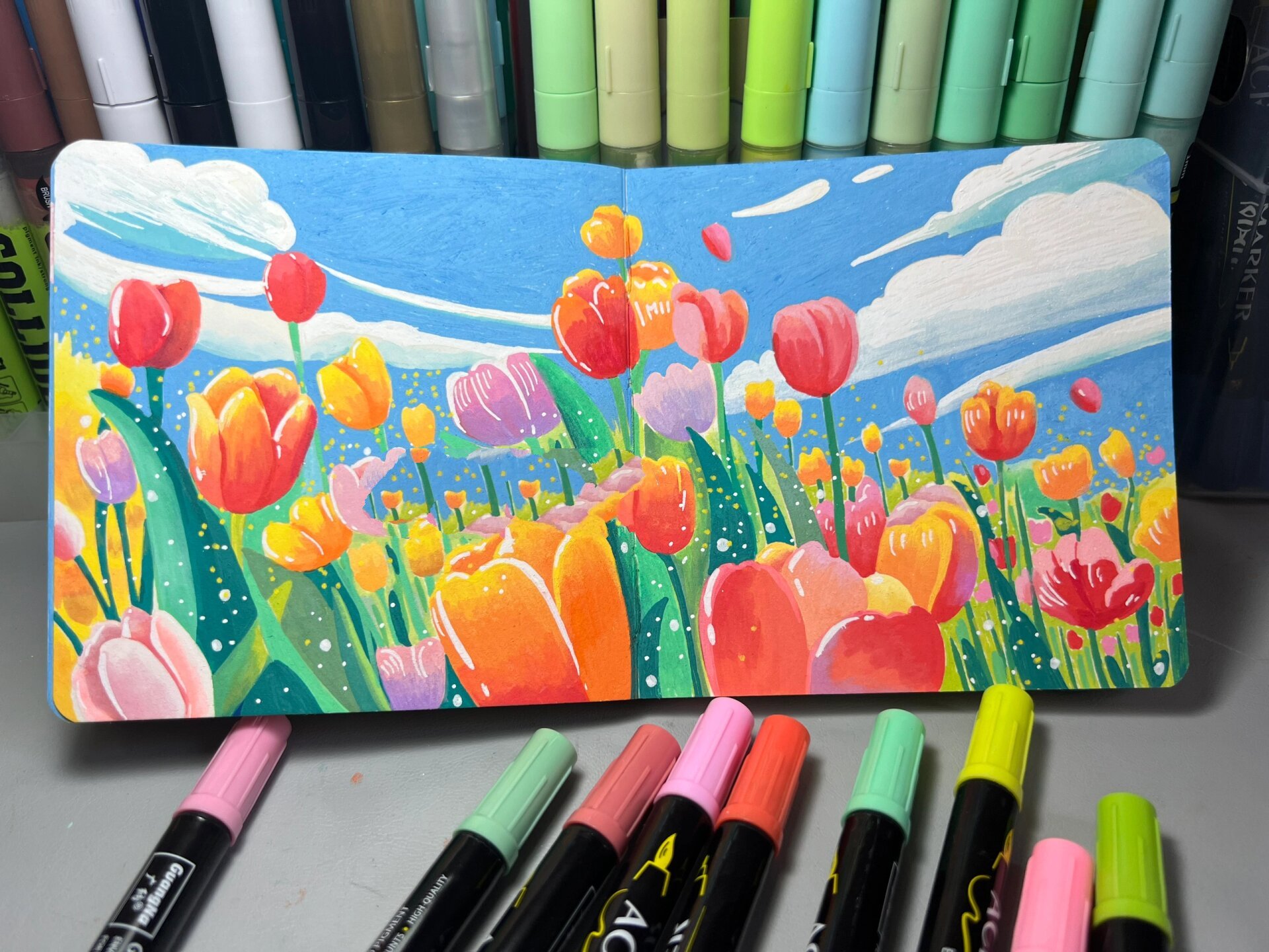 丙烯马克笔 | 秋天的花丛