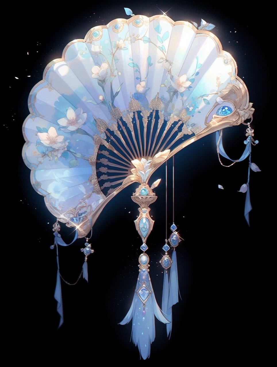 上古神器:青莲心扇 外观描述:青莲心扇是一把精致优美的扇子,扇面呈现