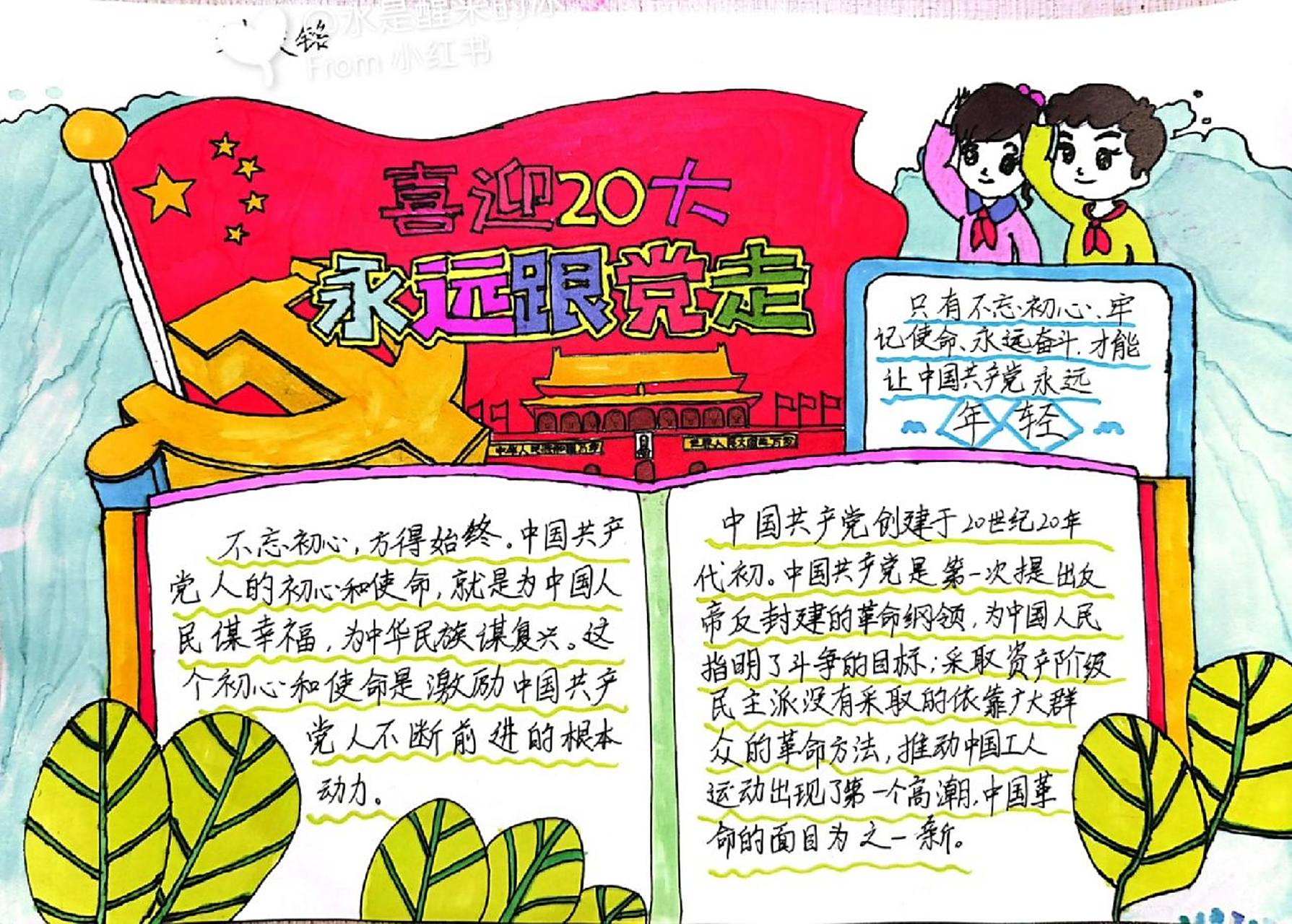 中学生～喜迎20大永远跟党走～手抄报