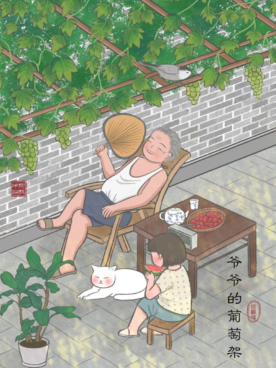 爷爷的葡萄架 老屋院子的南侧安放着一个小小的葡萄架,是爷爷几年前亲