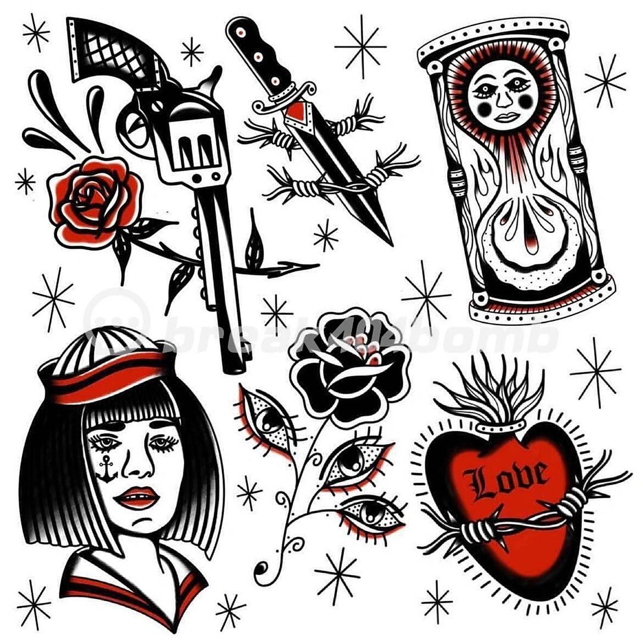 old school花臂拼接素材|欧美纹身小图 欧美素材花臂拼接小素材,适合