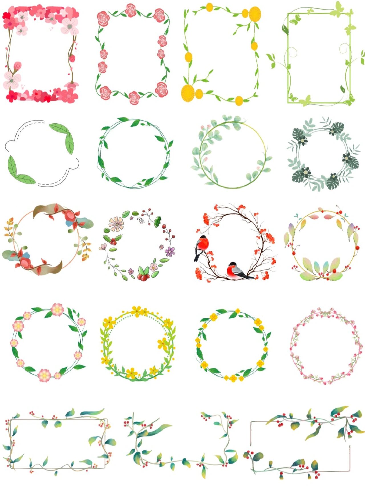 清新可爱圆形花环边框素材