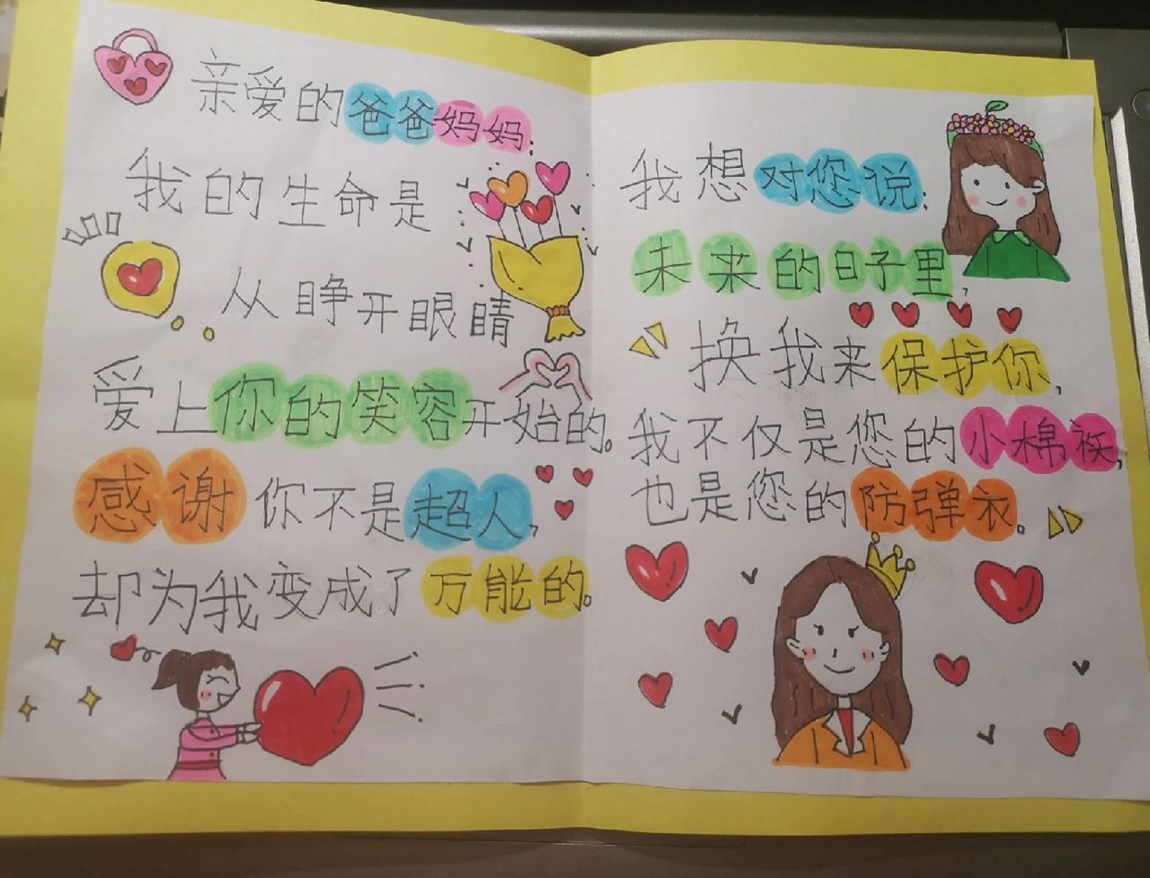 感恩父母贺卡 寒假作业之感恩父母贺卡,字是94上抄来的,画的画还是