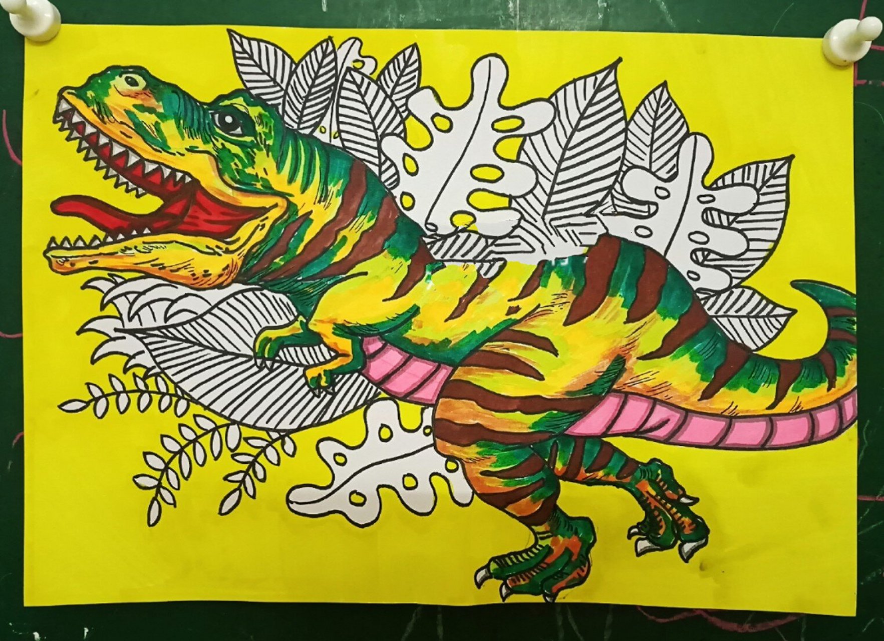 霸王龙儿童画恐龙简笔画线描暴龙少儿美术 早上刚刚上完的课,再发一下