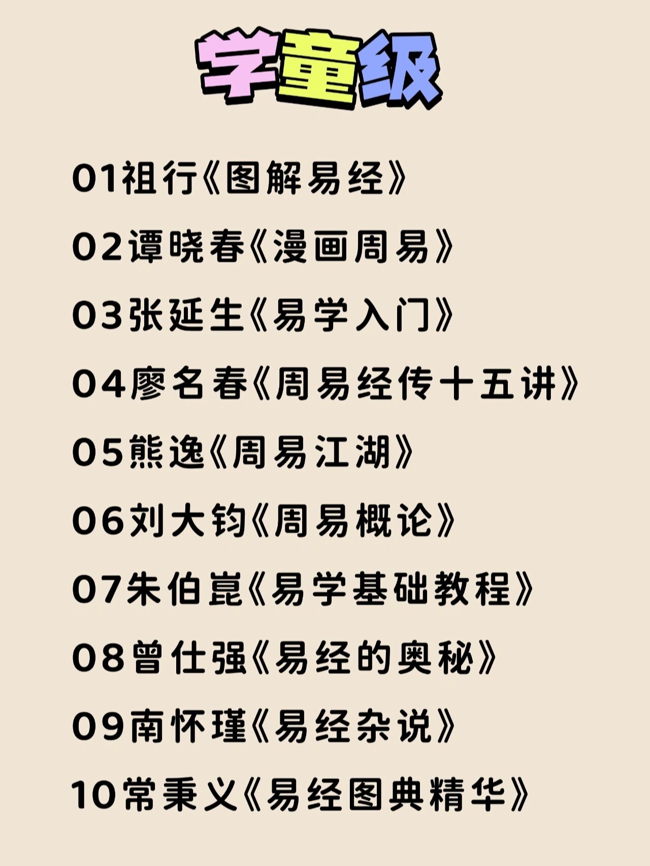 易经学习 学童级到殿堂级分几步 98学童级: 01祖行《图解易经》 02